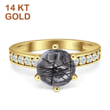 14K Yellow Gold Round Natural Rutilated Quartz Vintage Style Ring