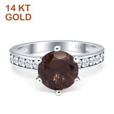 14K White Gold Round Natural Chocolate Smoky Quartz Vintage Style Ring