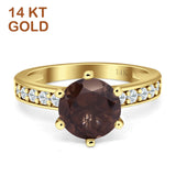 14K Yellow Gold Round Natural Chocolate Smoky Quartz Vintage Style Ring