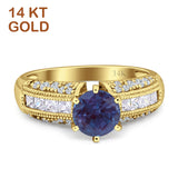 14K Yellow Gold Art Deco Round Lab Alexandrite Bridal Ring