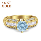 14K Yellow Gold Art Deco Round Natural Aquamarine Bridal Ring