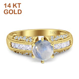 14K Yellow Gold Art Deco Round Natural Moonstone Bridal Ring