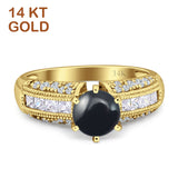 14K Yellow Gold Art Deco Round Natural Black Onyx Bridal Ring