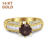 14K Yellow Gold Art Deco Round Natural Chocolate Smoky Quartz Bridal Ring