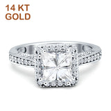 14K White Gold Princess Cut Halo Tapered Cubic Zirconia Ring