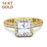 14K Yellow Gold Princess Cut Halo Tapered Cubic Zirconia Ring