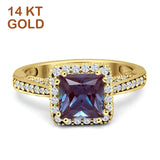 14K Yellow Gold Princess Cut Lab Alexandrite Halo Tapered Ring