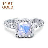 14K White Gold Princess Cut Natural Moonstone Halo Tapered Ring