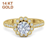 14K Yellow Gold Round Cubic Zirconia Vintage Style Flower Ring