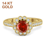 14K Yellow Gold Round Garnet CZ Vintage Style Flower Ring