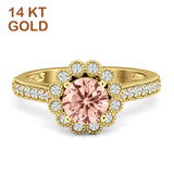 14K Yellow Gold Round Morganite CZ Vintage Style Flower Ring
