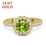 14K Yellow Gold Round Peridot CZ Vintage Style Flower Ring