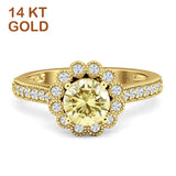 14K Yellow Gold Round Yellow CZ Vintage Style Flower Ring