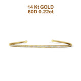 14K Gold 7" Open Bangle Round Natural Diamond Petite Cuff Bracelet