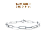 14K Gold 7" Link Chain Paperclip Bracelet Round Natural Diamond