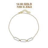 14K Gold 7"-9" Paperclip Link Chain Bracelet Round Natural Diamond