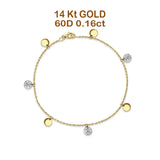 14K Gold 7" Yard Chain Charm Round Natural Diamond Bracelet