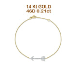 14K Gold 7.5" Link Chain Arrow Bracelet Round Natural Diamond