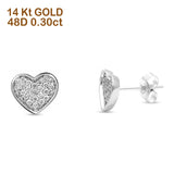 Solid 14K White Gold 8mm Heart Shaped Diamond Stud Earrings