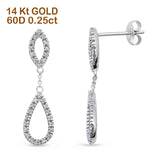 Solid 14K White Gold 25mm Drop Dangle Pear Teardrop Diamond Earrings