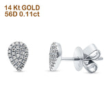 Solid 14K White Gold 6mm Pear Shape Round Diamond Stud Earrings