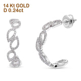 Solid 14K Gold 25mm Half Hoop Huggie Stud Style TearDrop Pear Round Diamond Earrings