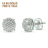 Solid 14K White Gold 7.5mm Round Diamond Cluster Stud Earrings
