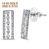 Solid 14K White Gold 0.2mm Drop Bar Round Diamond Stud Earrings