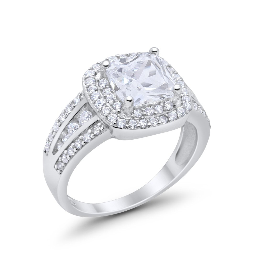 Halo Art Deco Wedding Ring Princess Cut Round Simulated CZ