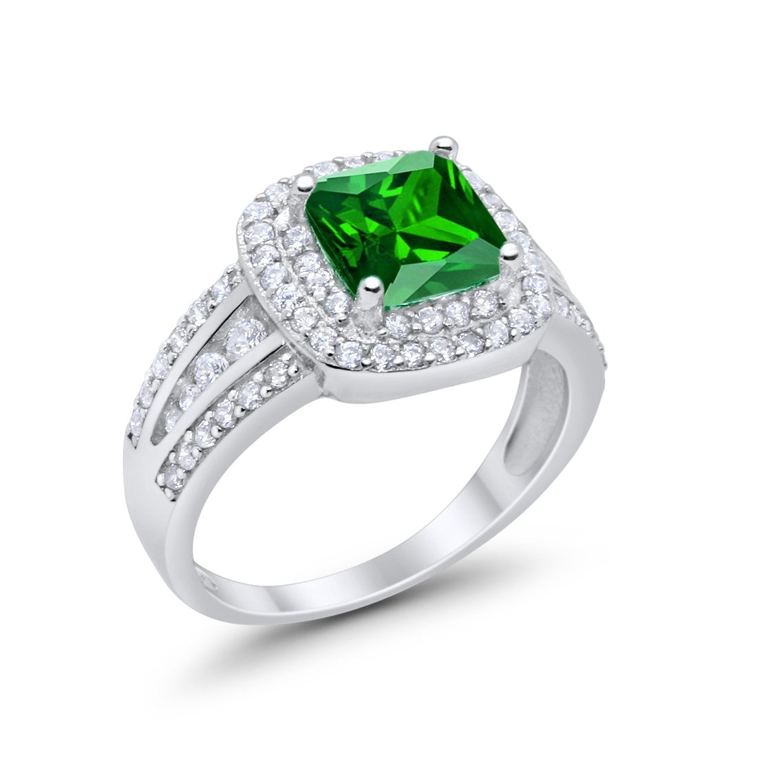 Halo Art Deco Wedding Ring  Round Simulated Green Emerald CZ