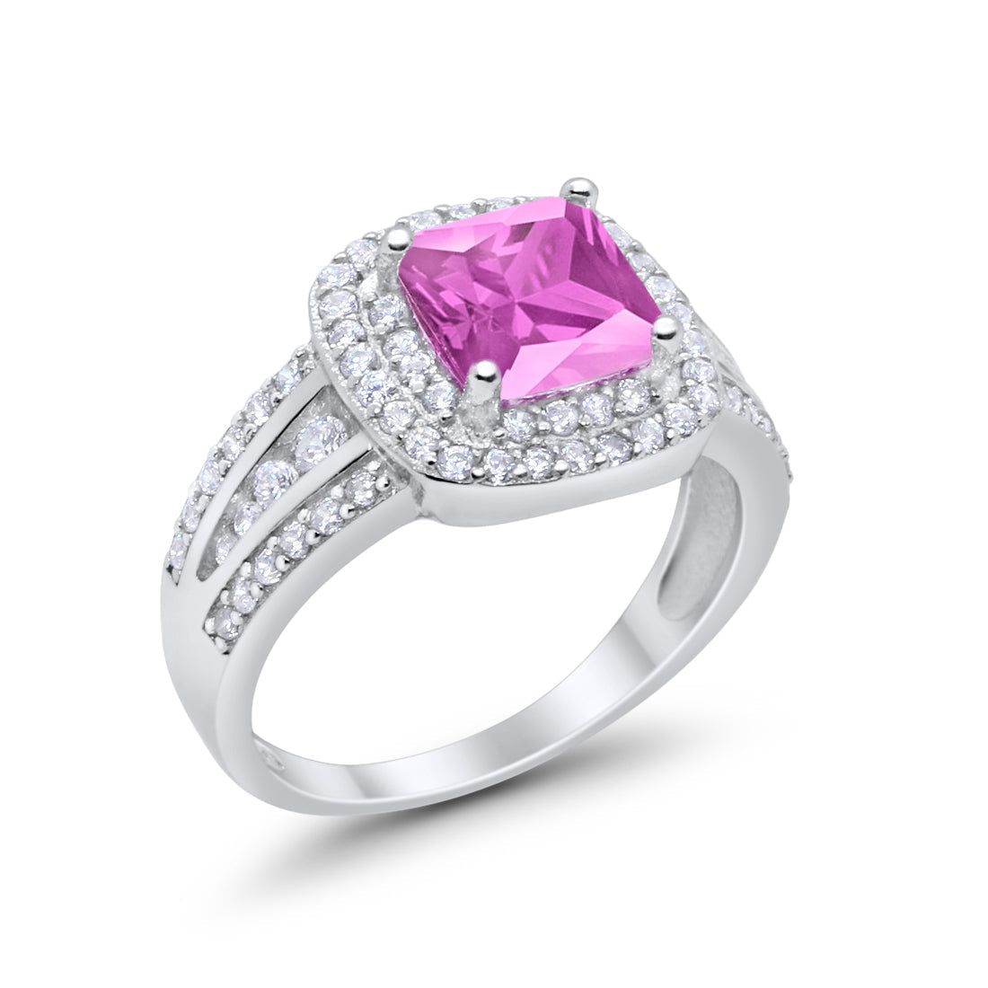 Halo Art Deco Wedding Ring Princess Cut Simulated Pink CZ