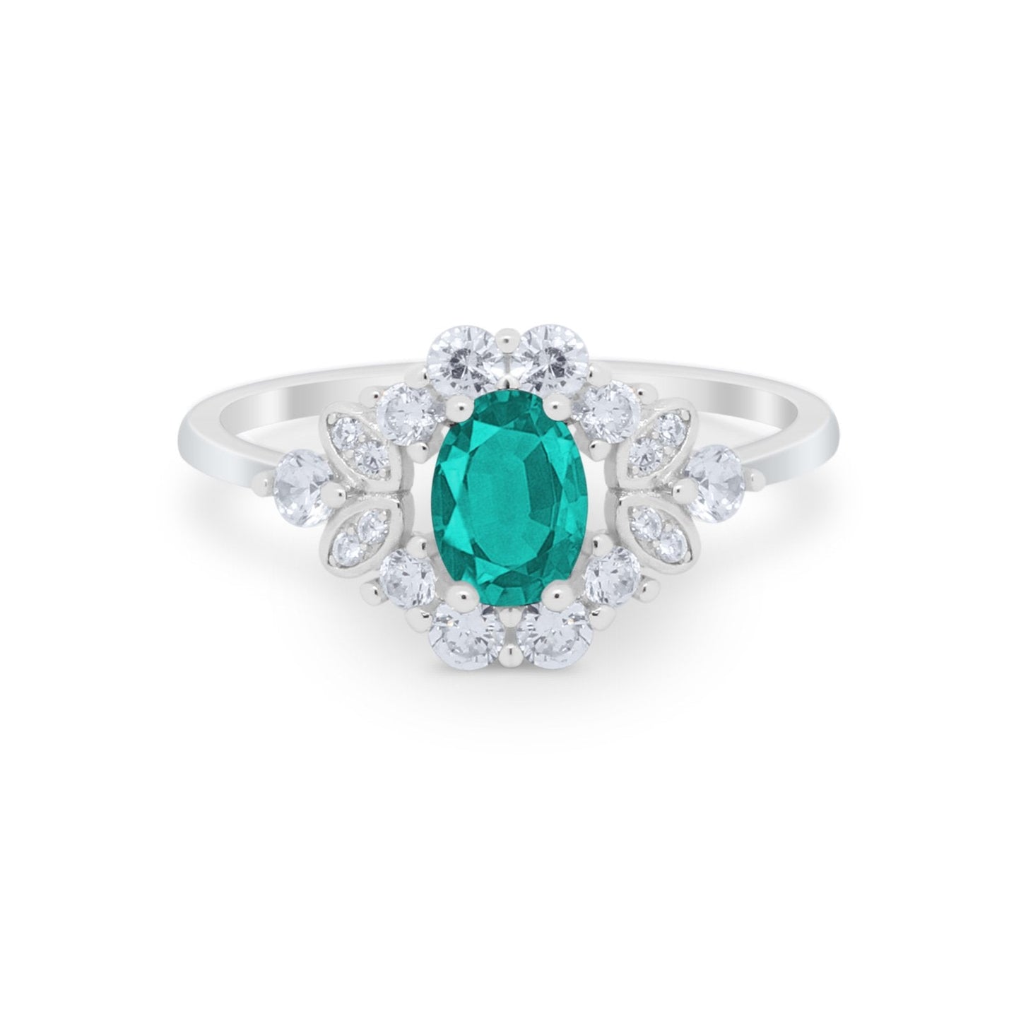 Oval Wedding Ring Vintage Simulated Paraiba Tourmaline CZ