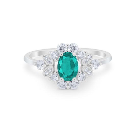 Oval Wedding Ring Vintage Simulated Paraiba Tourmaline CZ