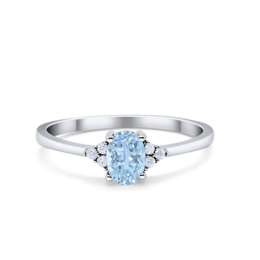 Oval Cut Wedding Ring Simulated Aquamarine CZ