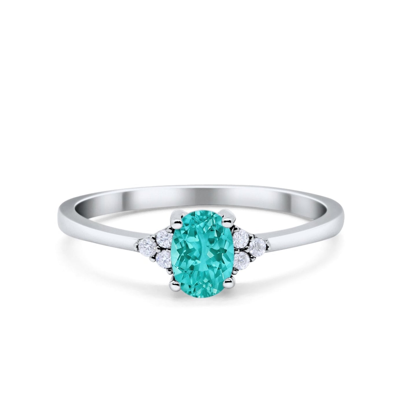 Oval Cut Wedding Ring Simulated Paraiba Tourmaline CZ