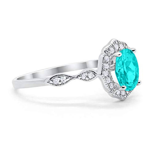 Antique Style Wedding Ring Round Simulated Paraiba Tourmaline CZ