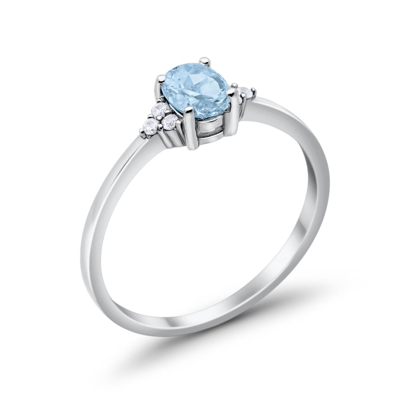 Oval Cut Wedding Ring Simulated Aquamarine CZ