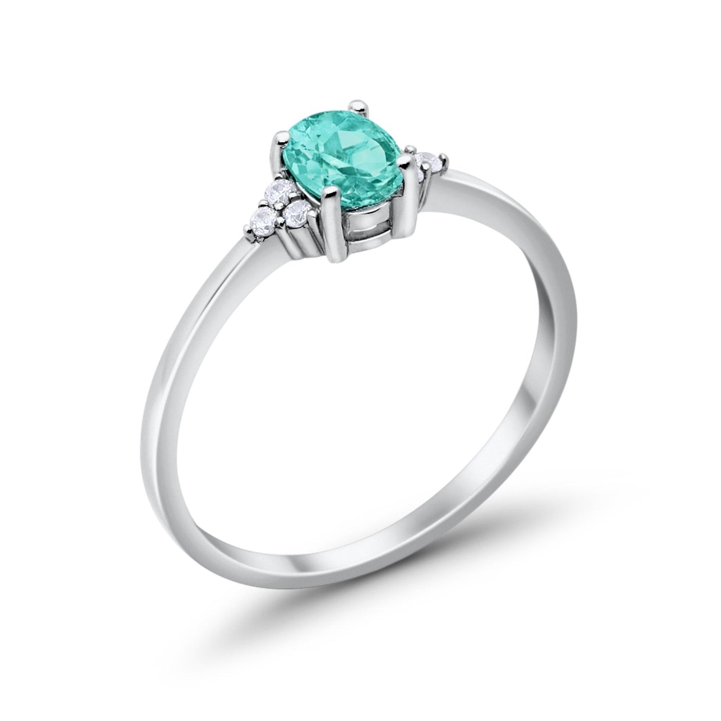 Oval Cut Wedding Ring Simulated Paraiba Tourmaline CZ