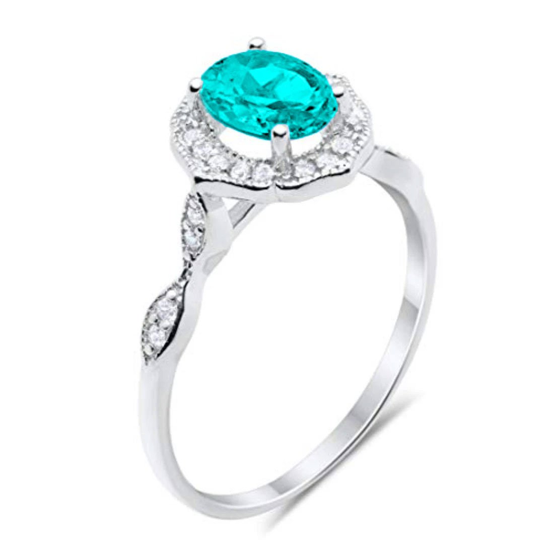 Antique Style Wedding Ring Round Simulated Paraiba Tourmaline CZ