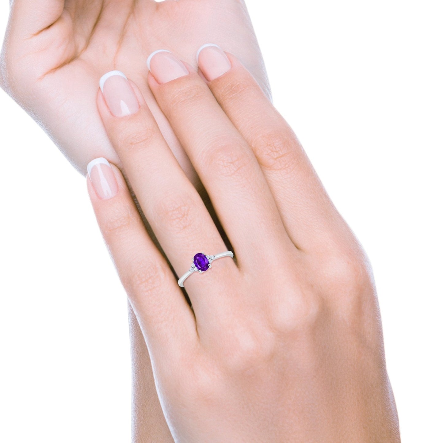 Oval Cut Wedding Ring Simulated Amethyst CZ