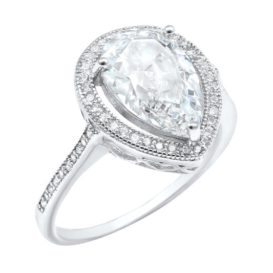 Pear Round Cubic Zirconia Halo Teardrop Bridal Ring