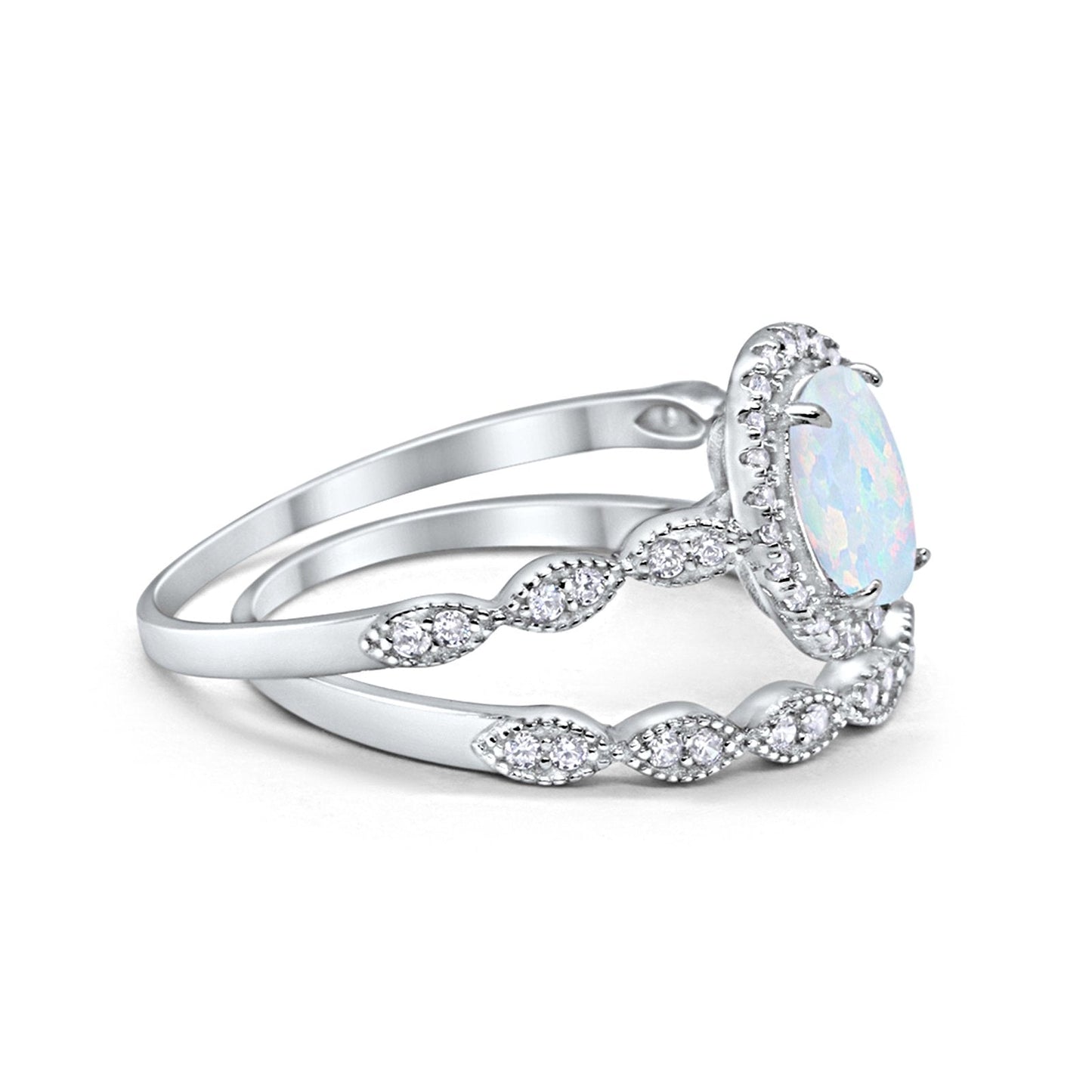 Halo Bridal Set Piece Art Deco Oval Lab Created White Opal Ring