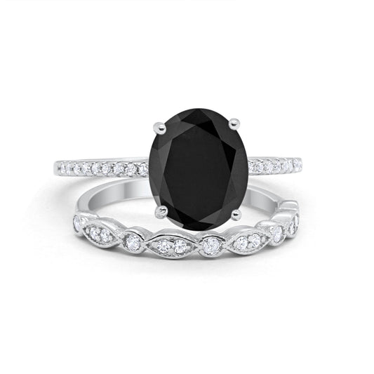 Infinity Wedding Piece Bridal Ring Oval Simulated Black CZ