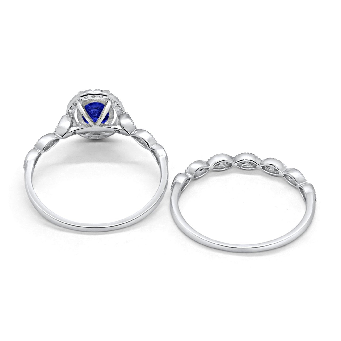 Halo Bridal Set Piece Oval Simulated Blue Sapphire CZ Ring