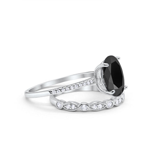 Infinity Wedding Piece Bridal Ring Oval Simulated Black CZ