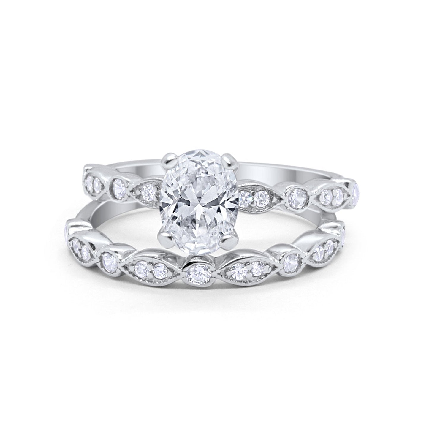 Two Piece Band Engagement Ring Oval Simulated CZ