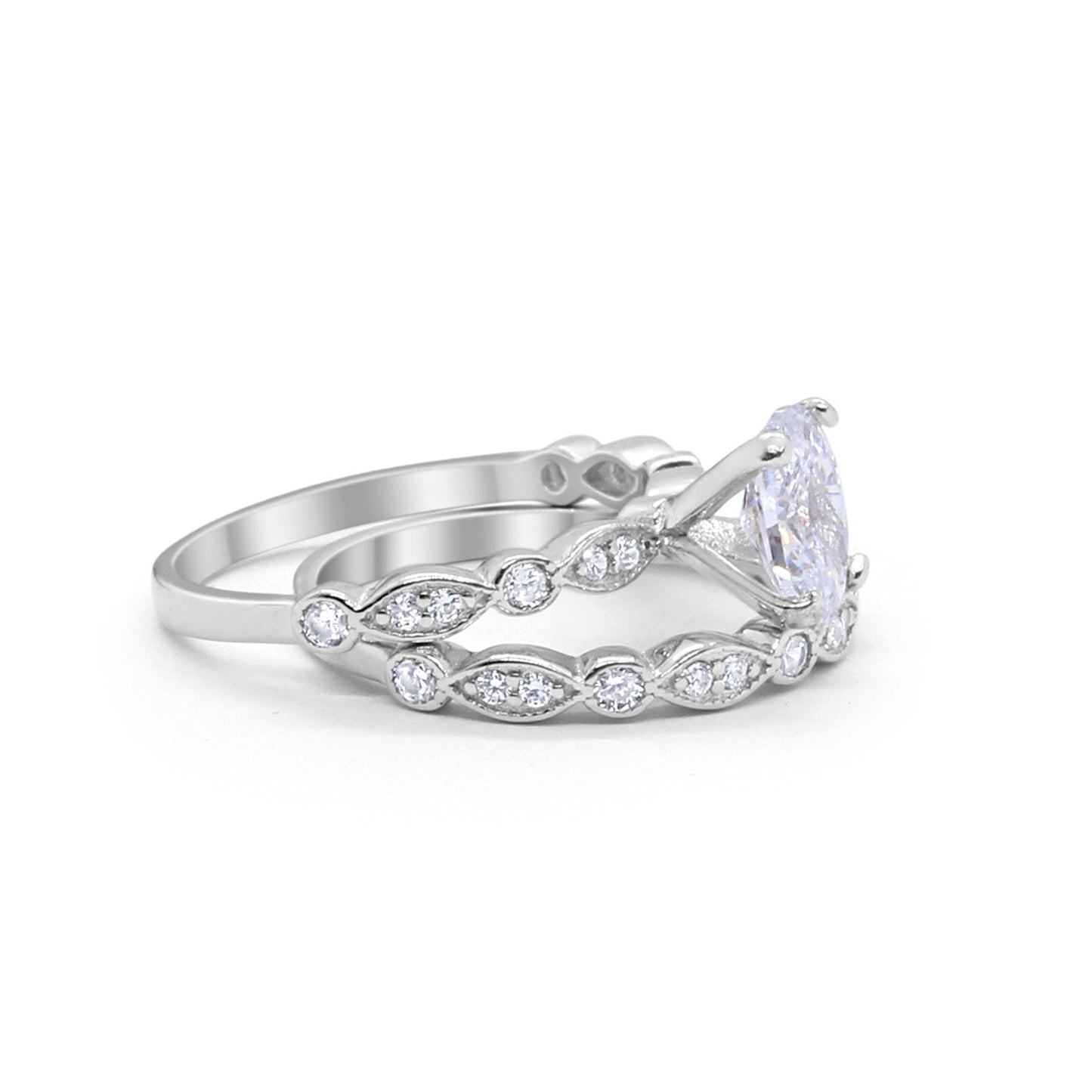 Two Piece Band Engagement Ring Oval Simulated CZ