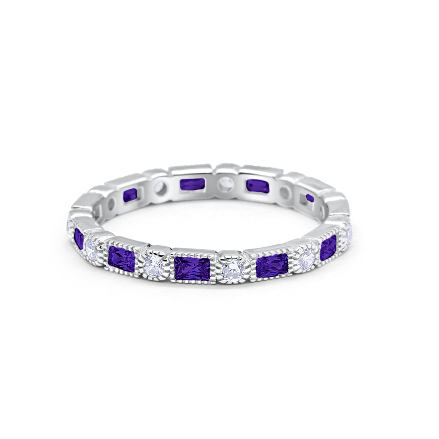 Full Eternity Baguette Round Simulated Amethyst CZ Wedding Ring