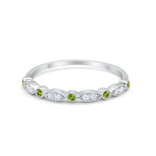 Art Deco Wedding Ring Round Eternity Simulated Peridot CZ