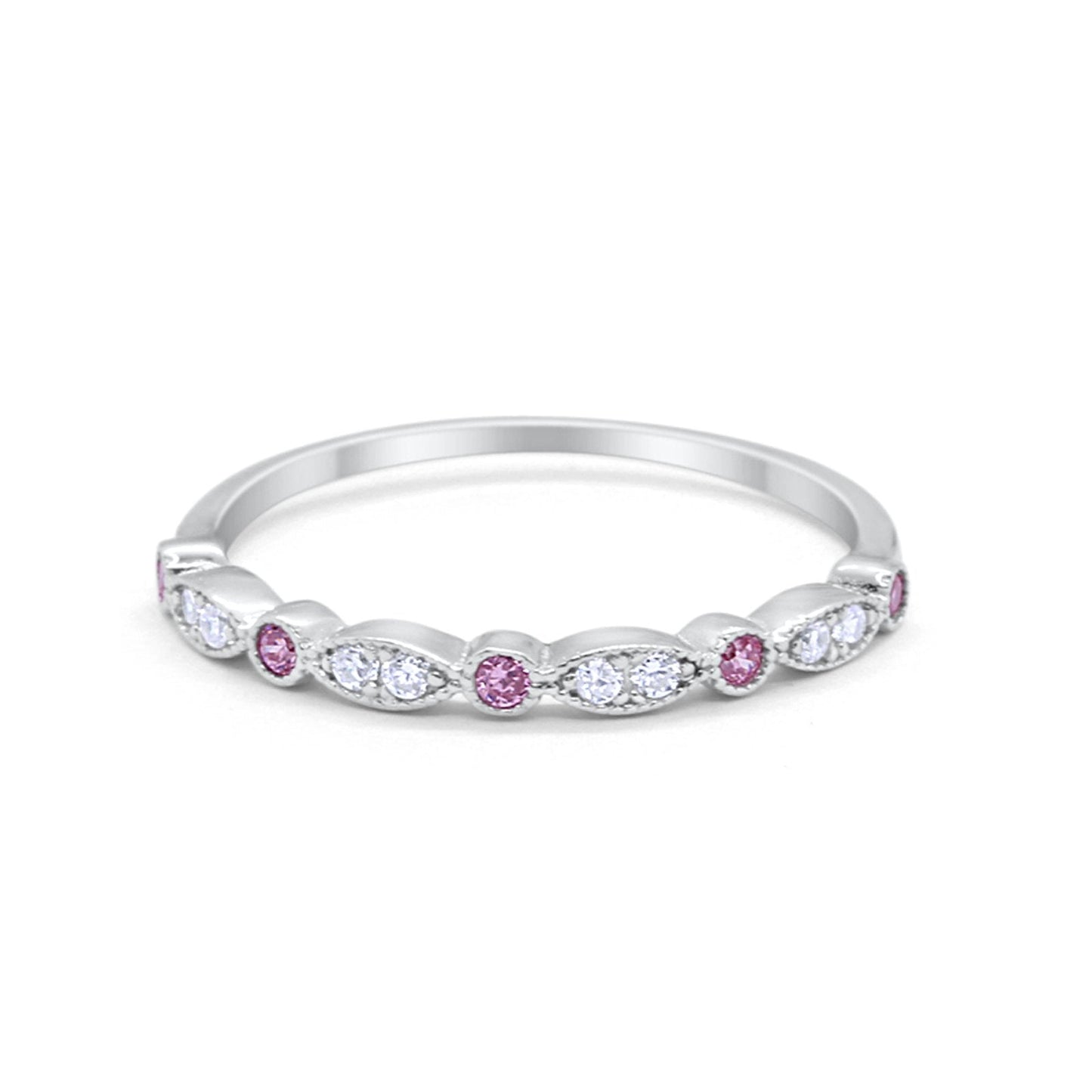 Half Eternity Wedding Band Round Simulated Pink CZ